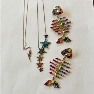 Vintage Rainbow Pride Necklace Set and Giant Fishbone Earrings